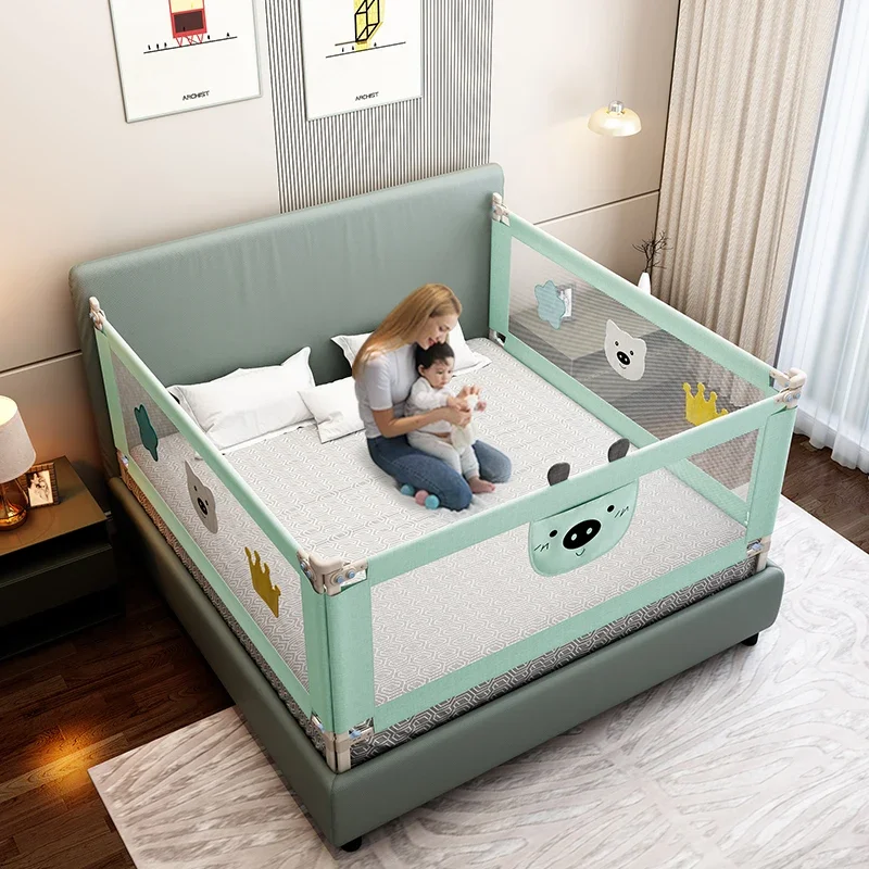 Trilhos de cama respiráveis para o bebê, design bonito do urso, trilho seguro do guarda, berço babyproof, produtos de segurança dobráveis