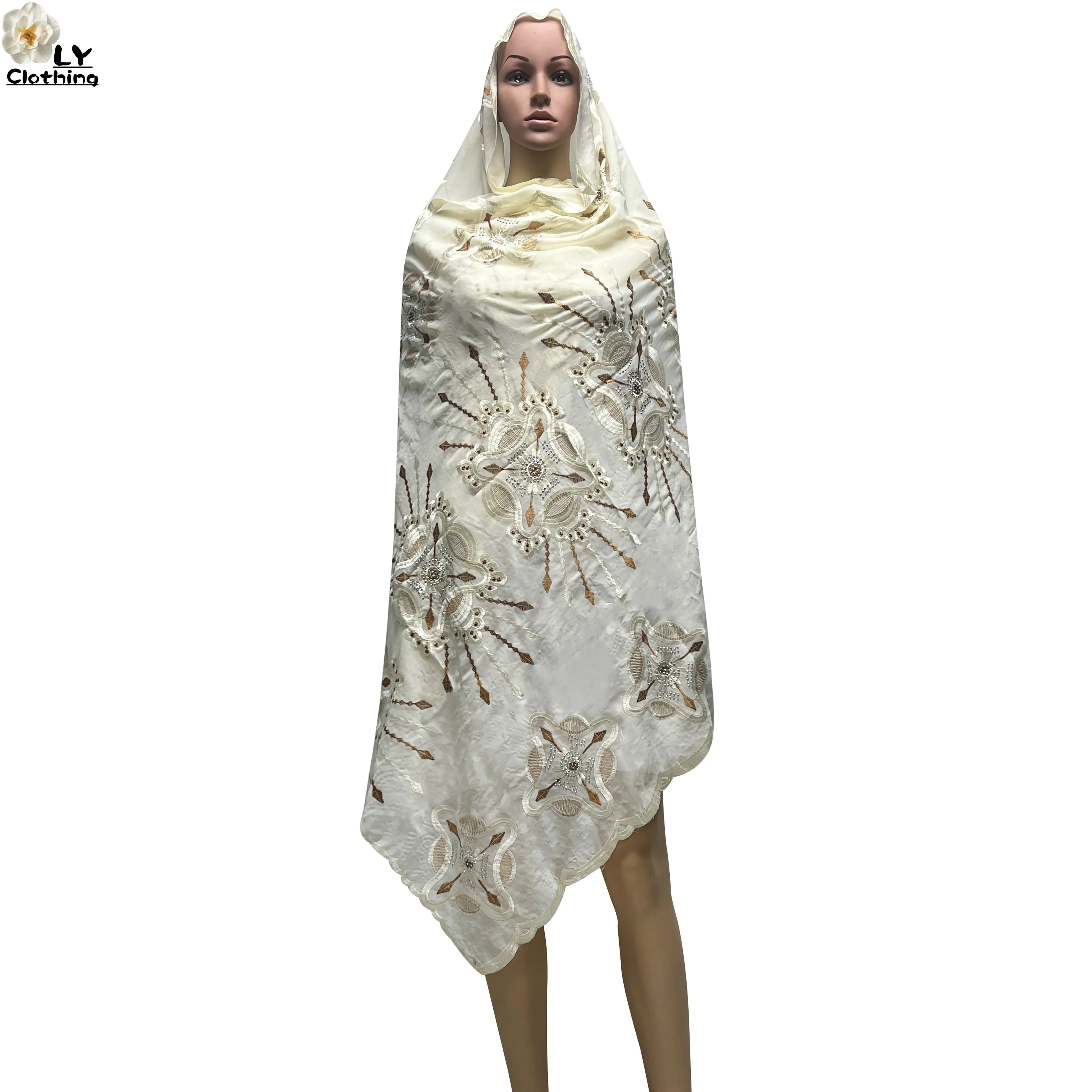 

2024 New Hot Sale Fashion Muslim Scarf 100% Cotton Embroidery Big Scarf African Women Hijab Scarf Dubai Scarf 100cm*190cm