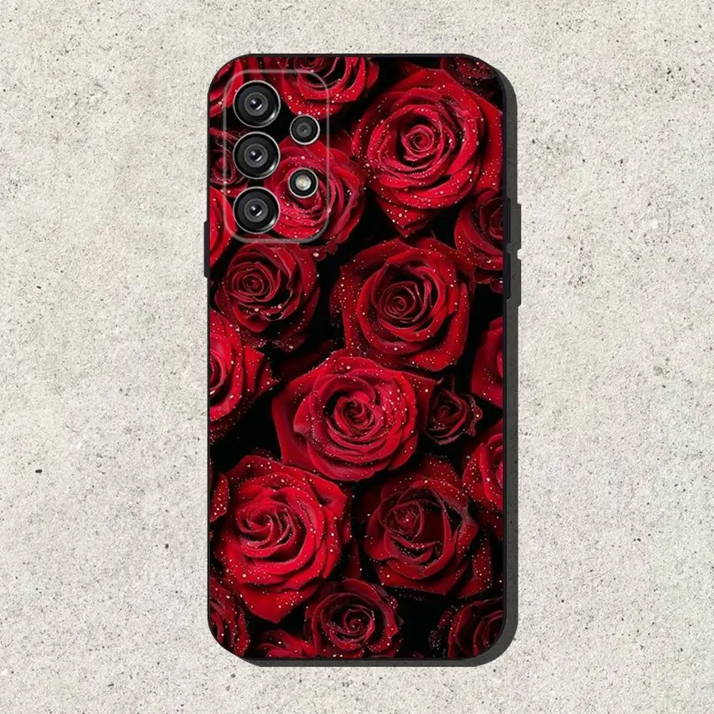 حافظة هاتف على شكل زهور الورد الأحمر لهاتف سامسونج S25، S24، S21، S22، S23، S30، Ultra، S20، Plus، Fe، Lite، Note، 10,9,5G غطاء أسود