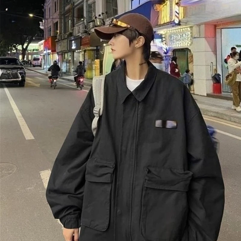 

​ Мужская коричневая джинсовая куртка в стиле ретро в городском стиле, винтажная повседневная уличная одежда в стиле Ins ​