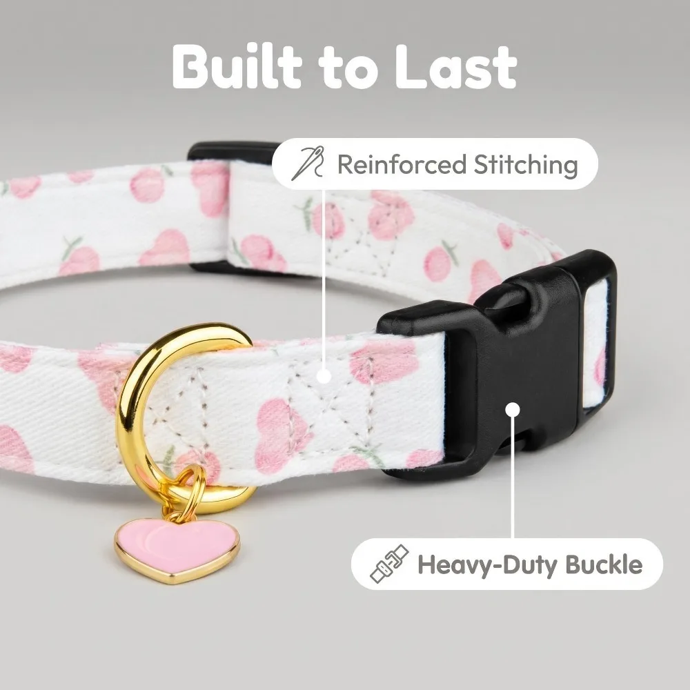 Baumwoll-Hundehalsband, niedliches rosa Liebes-Hundehalsband für Komfort mit Chrysanthemen-Schmuck, geeignet für Katzen, Hunde, große und kleine Hunde – Detail 2