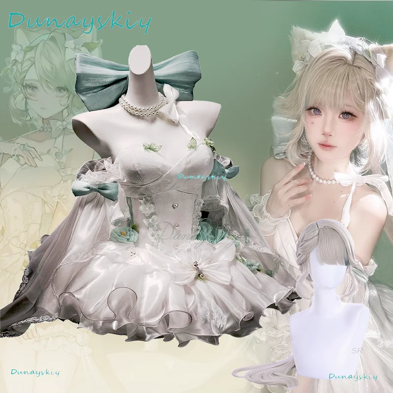 

[SUGOICOS]Game Genshin Impact Lynette Cosplay Costume Angel Courtyard White Dress Wig Halloween Party Carnival Suit Role Play Cl