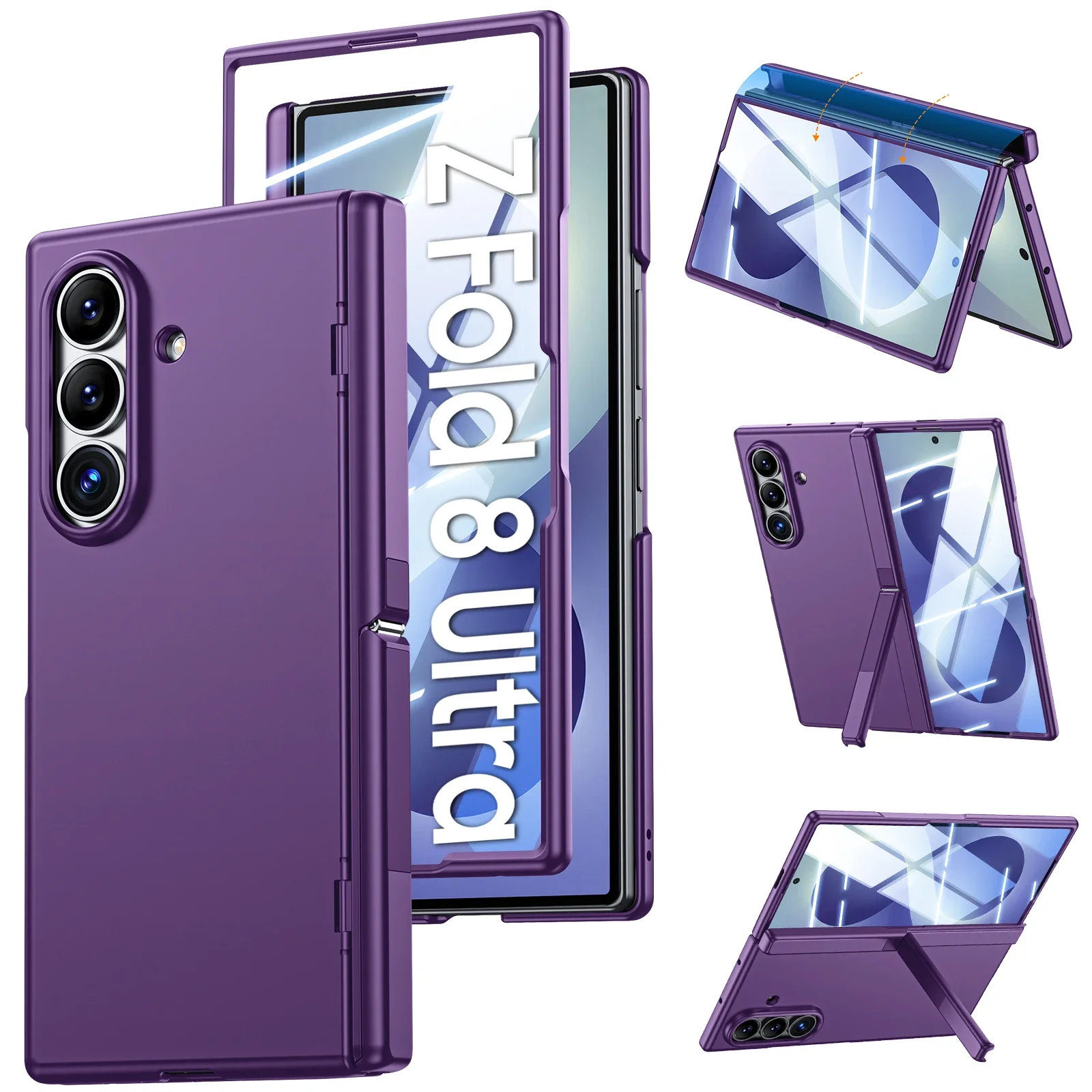for Samsung Galaxy Z Fold 8 Ultra Case, with HD Screen Protector, Hidden Kickstand, Ultra Thin Matte PC Protective Cover-Purple