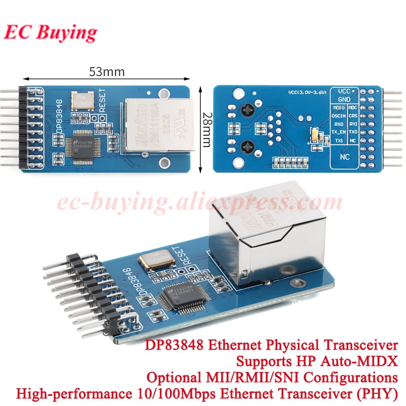 1Pc-5Pcs DP83848 Network Module Ethernet Physical Transceiver PHY Development Board 3.3V 10/100Mbps Ethernet transceiver PCB