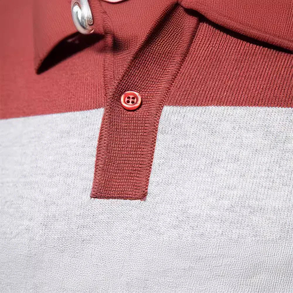 

2024 Autumn New Long Sleeved POLO Collar Slim Fit Lapel Striped Patchwork Men's European Size Knitted Sweater