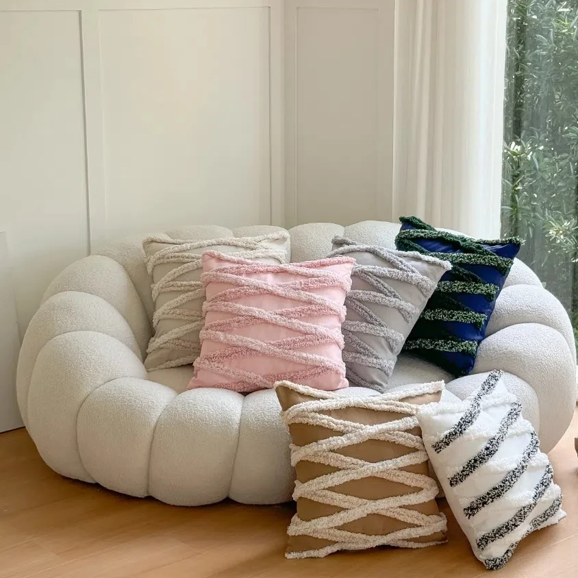 

New Nordic Style Plush Pillow Case Strips Pattern Square Throw Pillow Cover 45×45CM Soft Sofa Pillowcase Home Decoration