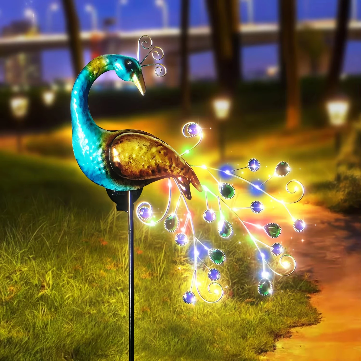 1 PC Peacock Animal-Shaped Solar Garden Lamp Outdoor Decorative Lighting Automatic Sensor Solar-Powered Garden Art