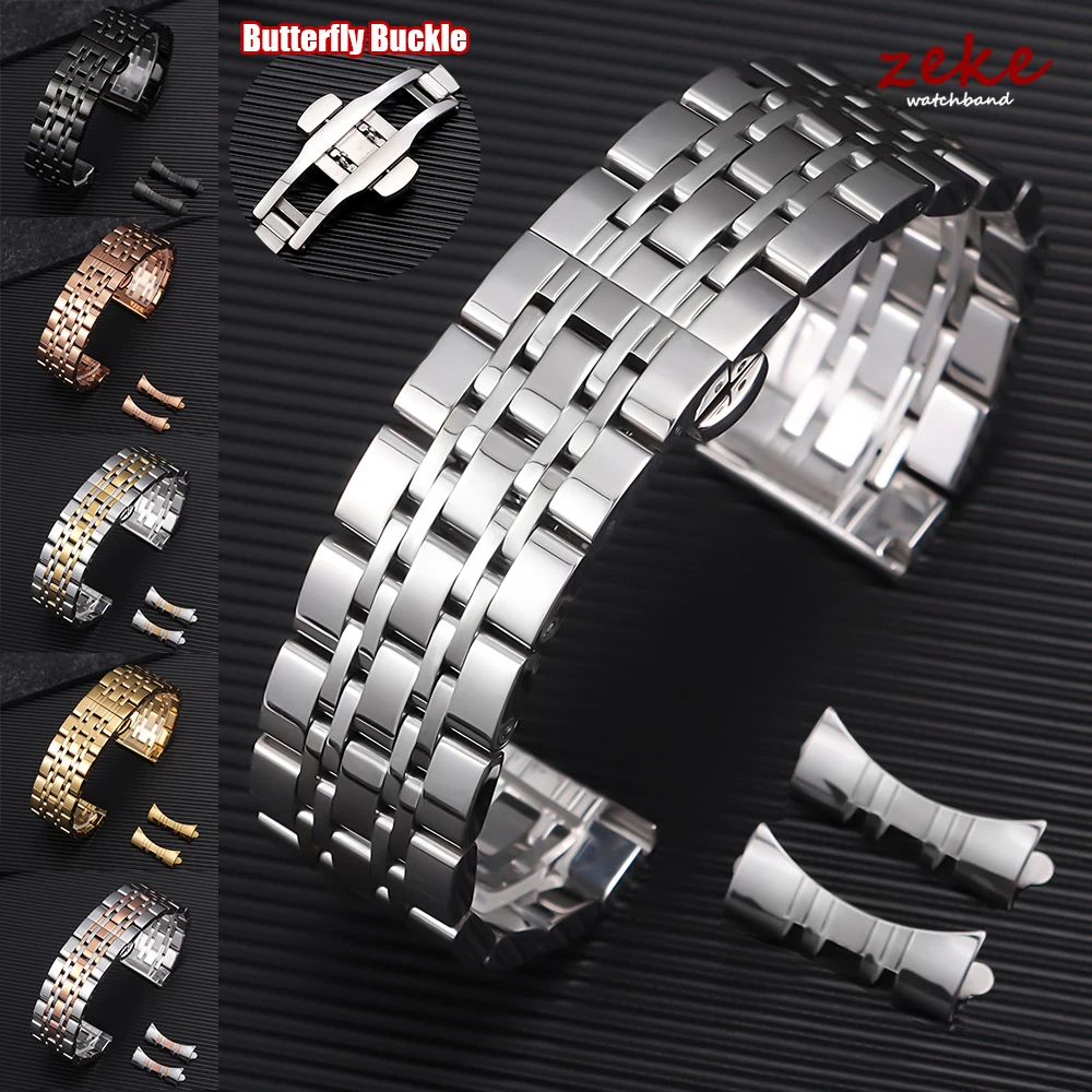 Massives Edelstahl-Uhrenarmband für Tissot, hochwertiges Armband mit Schmetterlingsschnalle, gebogenes/flaches Metallarmband, 12/14/16/18/19/20/21/22 mm