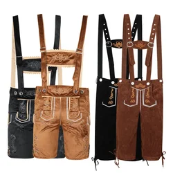 German Lederhosen Oktoberfest Costume Male Women Bavarian Beer Festival Suspenders Pants Cosplay Halloween Party Outfit