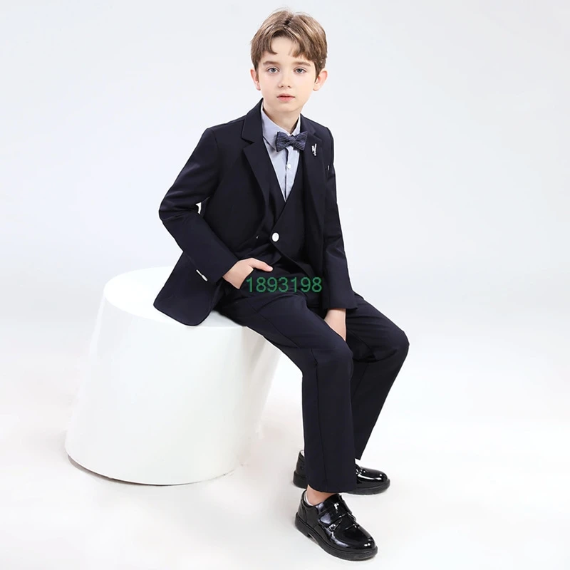 

Children's Formal Solid Suits Set Boys Hosting Performance Wedding Birthday Photography Costume Kids Blazer Pants Bowtie Outfit