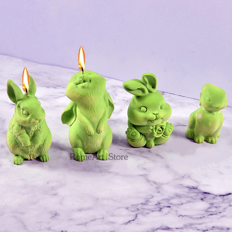 3D cute rabbit silicone candle mold DIY rabbit animal Plaster soap resin craft mold handmade chocolate cake baking tools