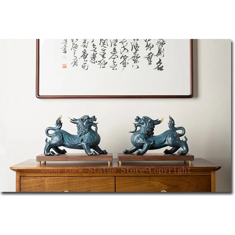 a pair 2024 TOP Collection high grade Home company living room bring wealth LUCK Royal Dragon PIXIU FENG SHUI brass art statue