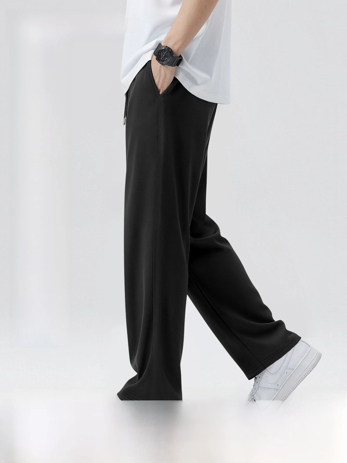 

Мужские летние тонкие брюки из ледяного шелка, прямые, драпирующиеся, для спорта и бега, с охлаждающим эффектом, прямого кроя