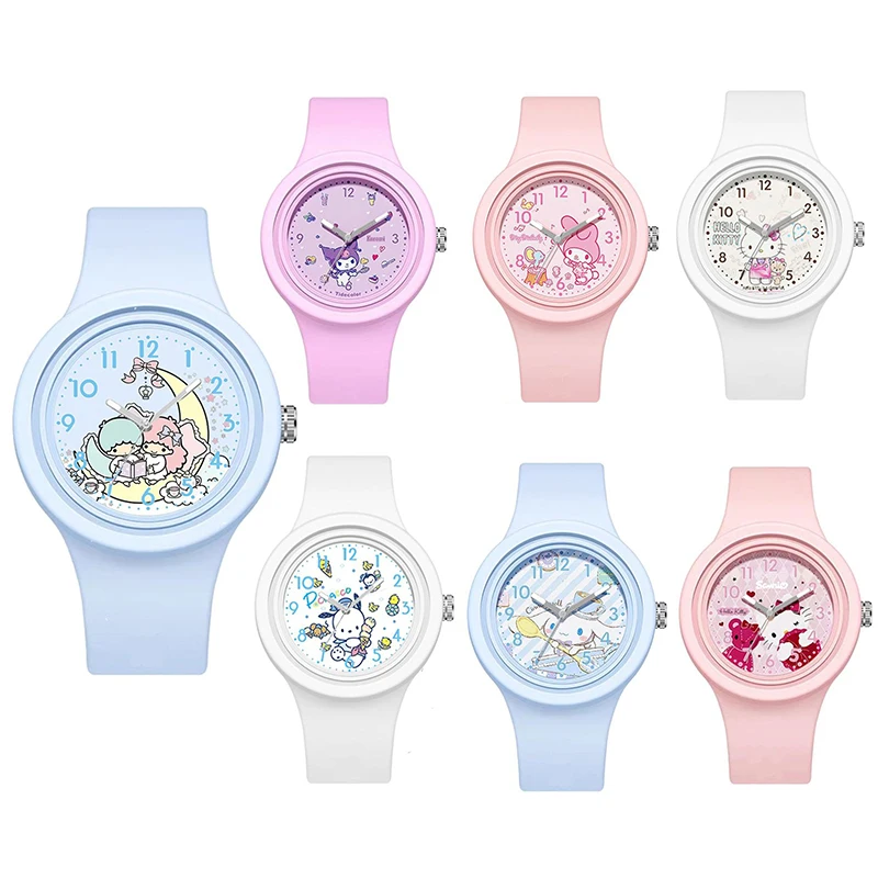 Miniso Anime Cartoon Sanrio Kuromi Melody Hello Kitty Cinnamoroll Silicone Round Quartz Student Watch Fashion Children Kids Gift