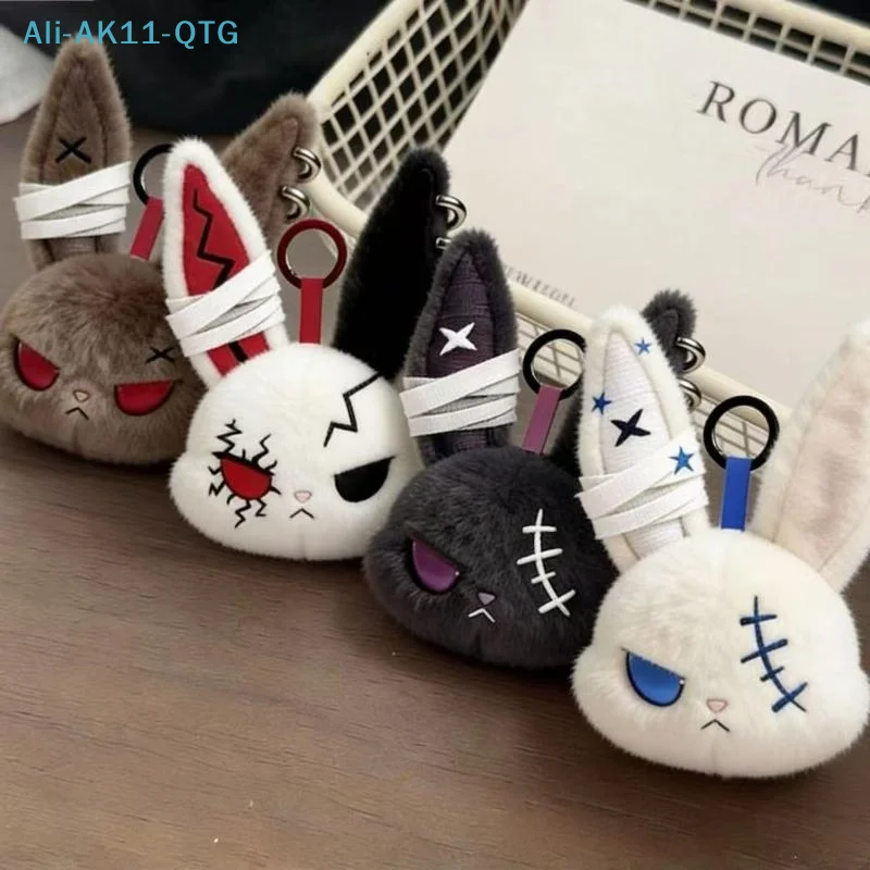 Hot Gothic Dark Bunny Plush Keychain Bandage Wound Rabbit Doll Pendant Cute Backpack Charm Halloween Birthday Party Gift