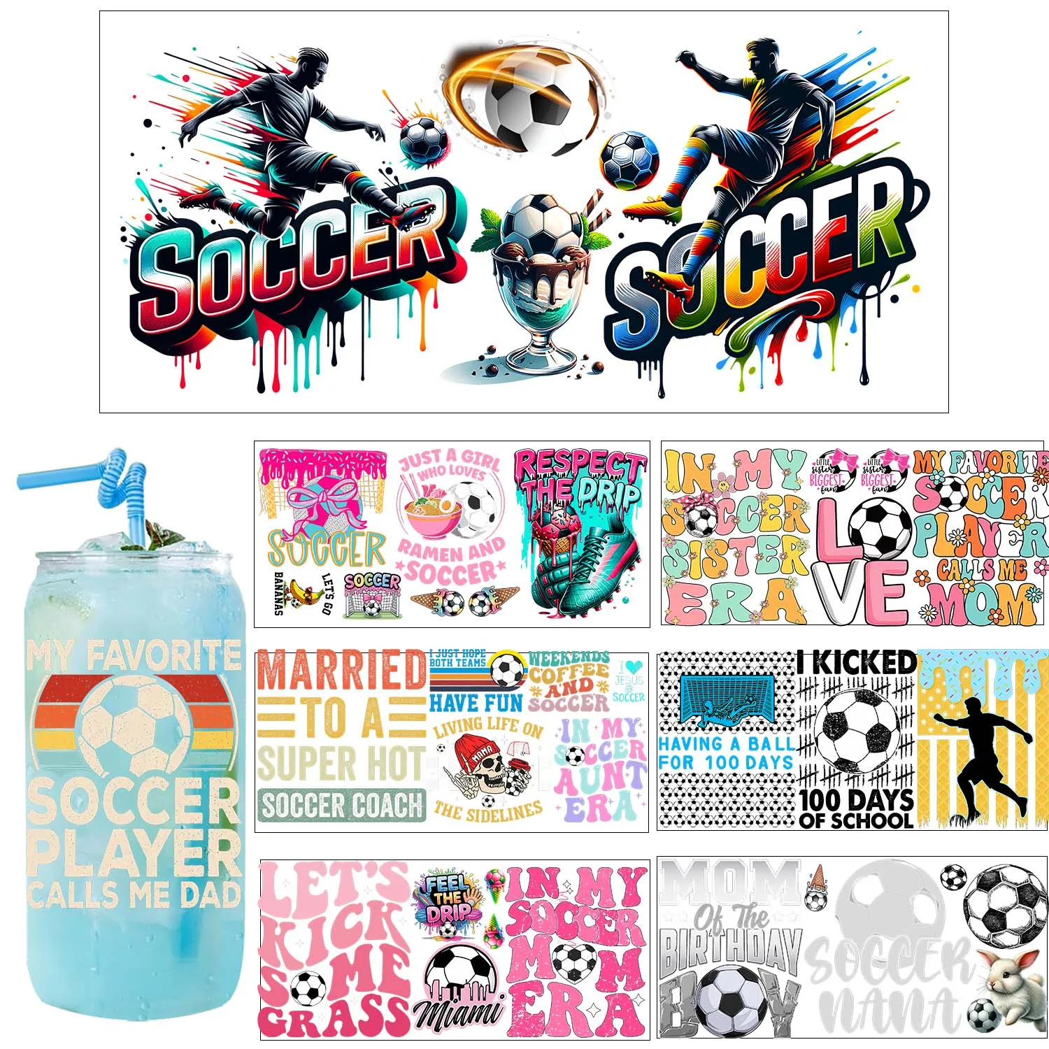 Football game day Soccer Best Dad UV dtf Sticker Party DIY Decals 3D transfers uvdtf tumbler seal stickers 16oz uv dtf cup wraps