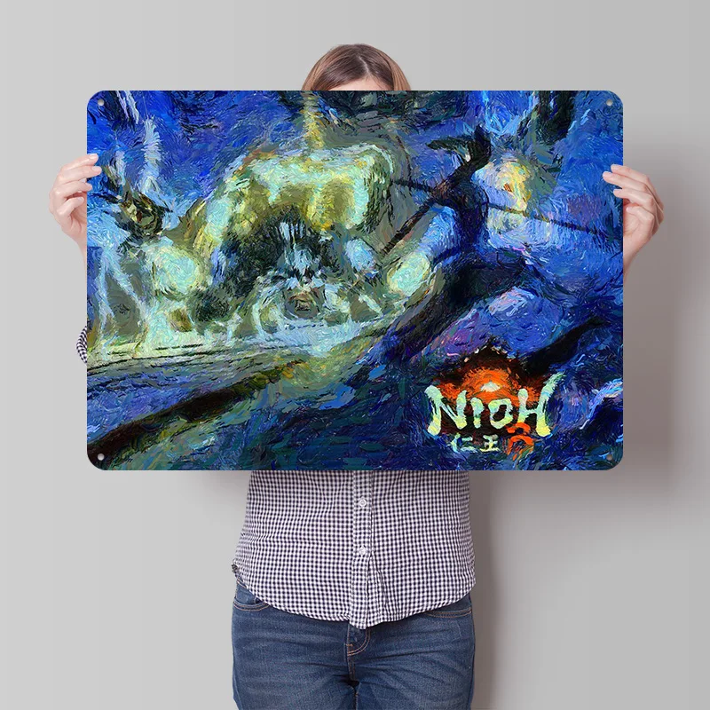 Игровой арт Nioh 3: Персонализированный 3D-постер с текстурой, металлическая винтажная табличка для декора офиса, гостиной, дома