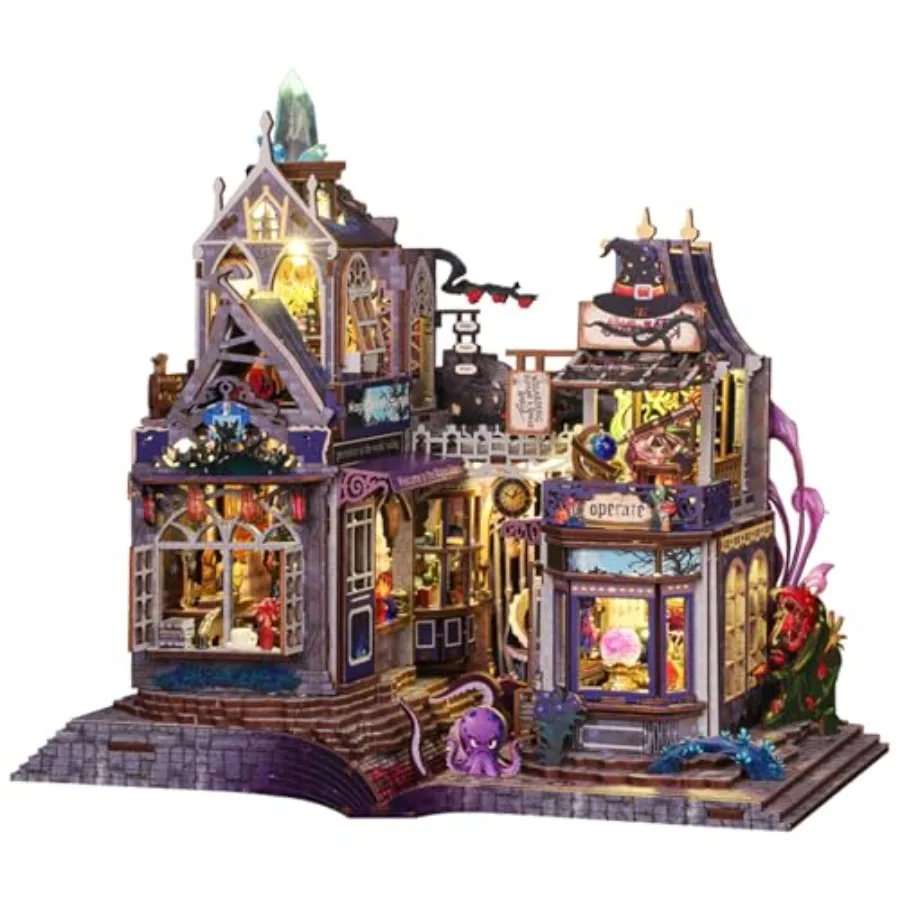 

Bookshelf decor: wooden 3D puzzle kit in natural wood tone, dust cover includedcreative DIY miniature house for adults and fami