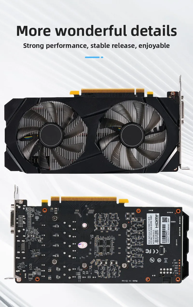 وحدة معالجة الرسومات للألعاب GTX 1660 Ti 6G GDDR6 المجددة - 1536 نواة، مروحة مزدوجة، PCIe 3.0، HDMI/DP