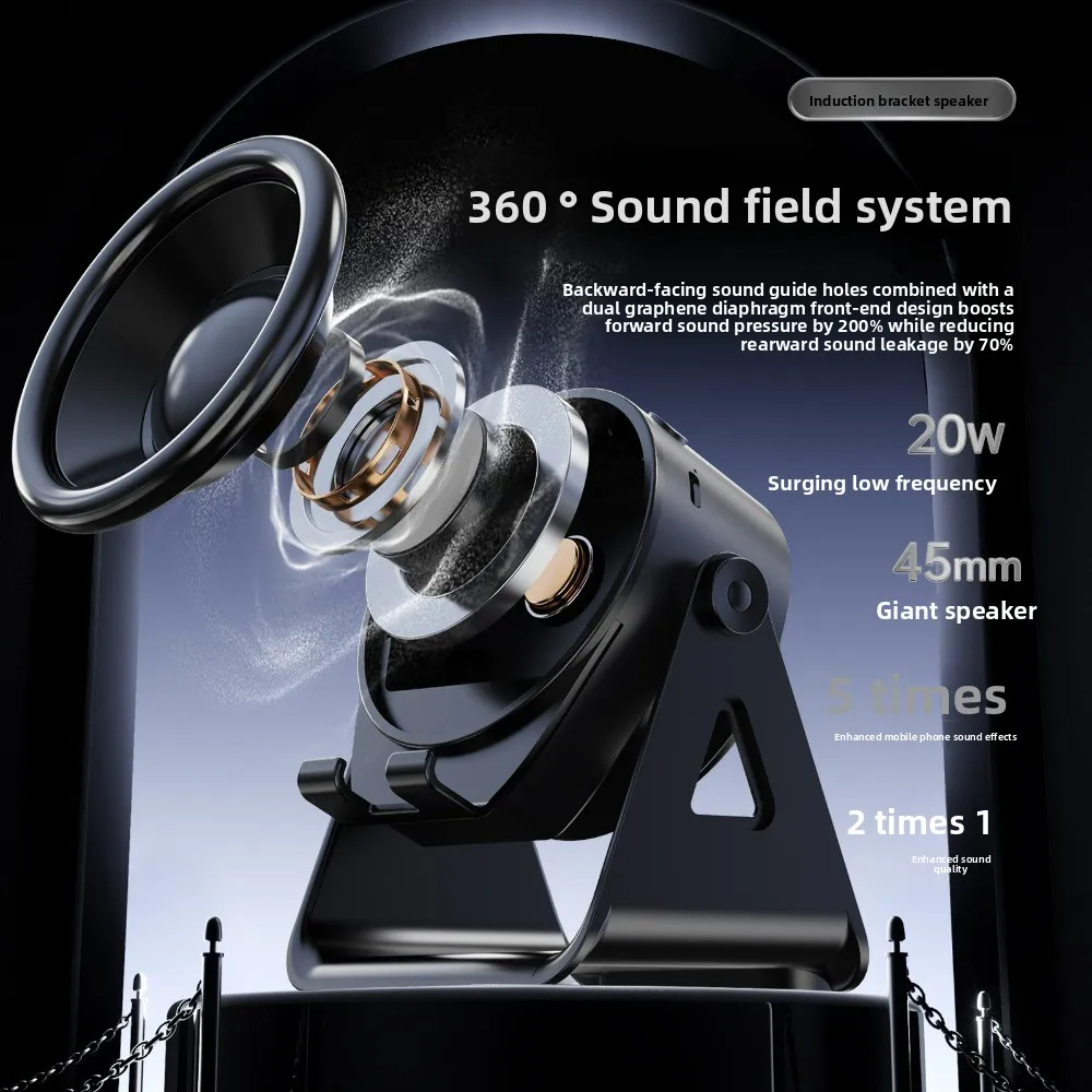 3-in-1 Multifunctional Wireless Motion Sensor Speaker - Rotatable Phone Stand with RGB Colorful Lights Bluetooth Speaker