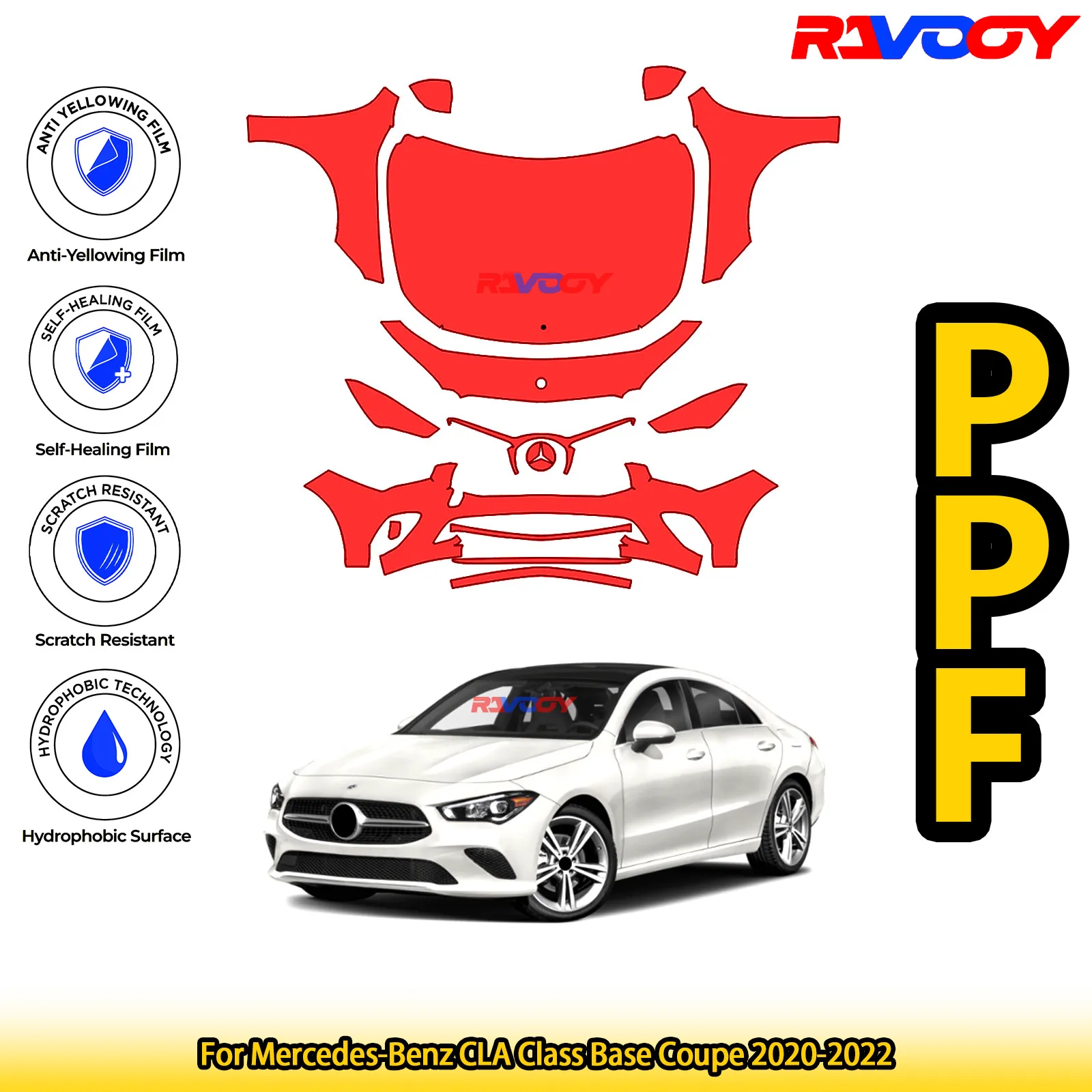 

For Mercedes-Benz CLA Class Base Coupe 2020-2022 Glossy Matte Black Precut front PPF Kit Paint Protection Film