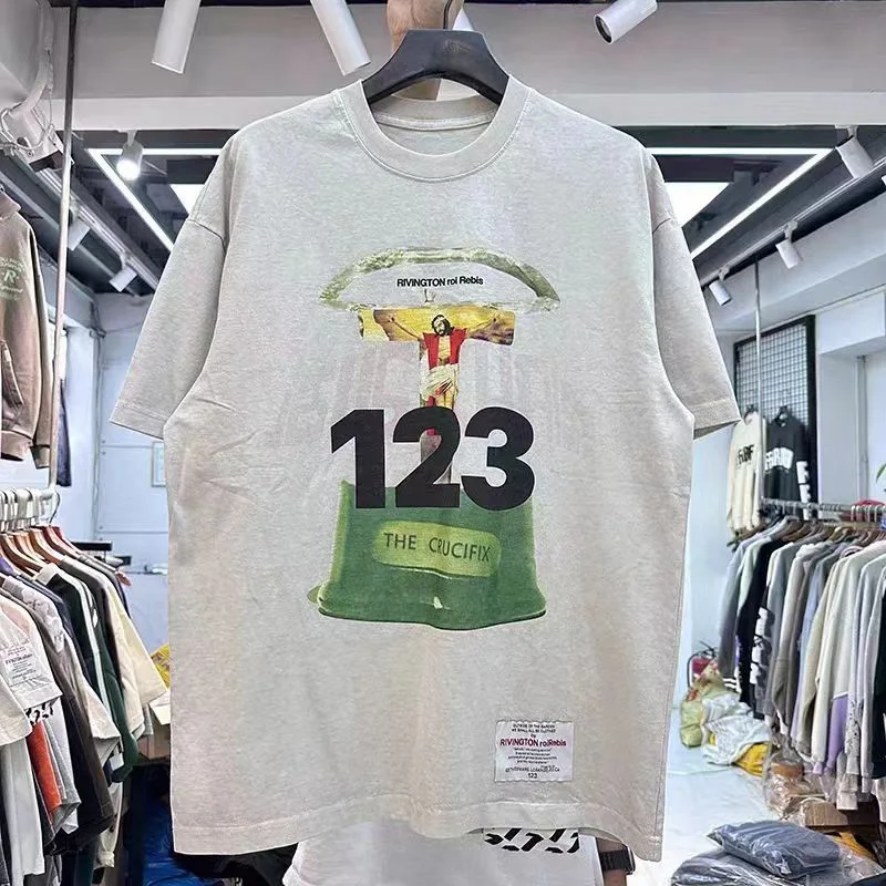 

Best Quality RRR123 T Shirt Apricot Men Woman Hat Magician Printing Heavyweight Vintage Loose Casual Short Sleeve Top Tees