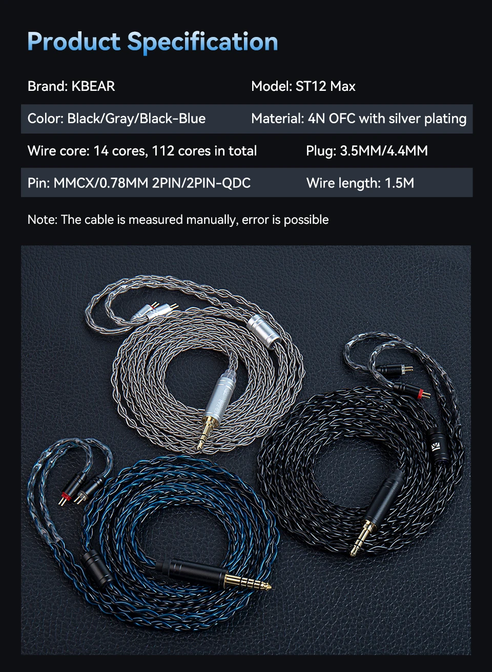 KBEAR ST12 Max 1,5 m 8 Kern OFC versilbertes kabelgebundenes Kopfhörerkabel 2PIN/QDC/MMCX Ohrhörer-Anschluss für KBEAR KZ ZS12 PROX Headset – Detail 8
