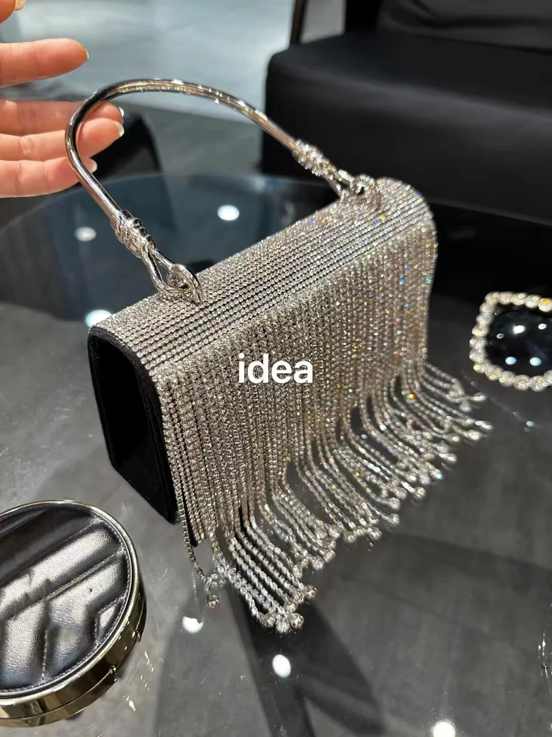 Luxury Long Tassel Glitter Bag Shiny Rhinestone Diamonds Evening Bag Wedding Party Clutch Purse Women Handbag Messenger Bag