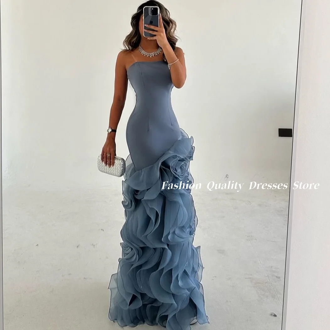 Dusty Blue Mermaid Evening Dresses Custom Chic Women Prom Dresses vestidos de fiesta vestidos de fiestas elegantes mujer