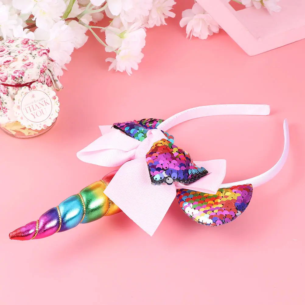 

2 шт. ободков для волос с кошачьими ушками, милые повязки на голову с бантом и единорогом, детские праздничные аксессуары для волос, креативные мультяшные повязки для фестивалей