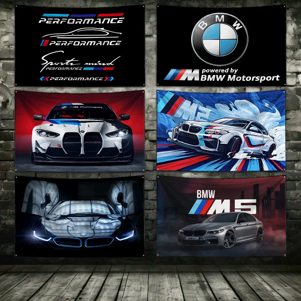 3x5 Ft Luxury Sports Car logo Flag Polyester Digital Printing Banner for Garage Wall Out Door B-B-BMWS Decoration Grommets