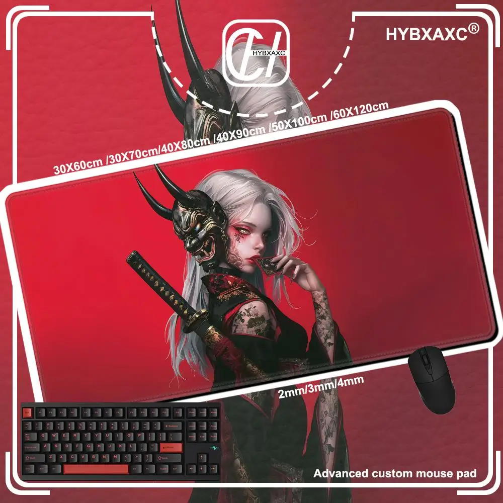 XXL Japanese Katana Game Mouse Pad Large Anime Red Girl HYBXAXC Office Keyboard Pad PC Laptop Non-Slip Desk Mat Carpet 90x40cm