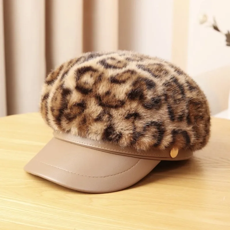 Y2K للجنسين الخريف الشتاء الفراء قبعات البيريه للنساء موتون مثمنة السفر واضح الرسام قبعة وهمية قضاعة الفراء قبعة Casquette أوم