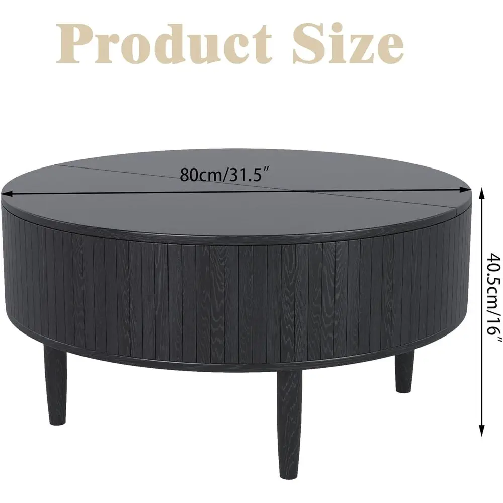 طاولة قهوة حديثة للتخزين لمساحات المعيشة الصغيرة، 31.5 طاولة مركزية سوداء مع تصميم العود