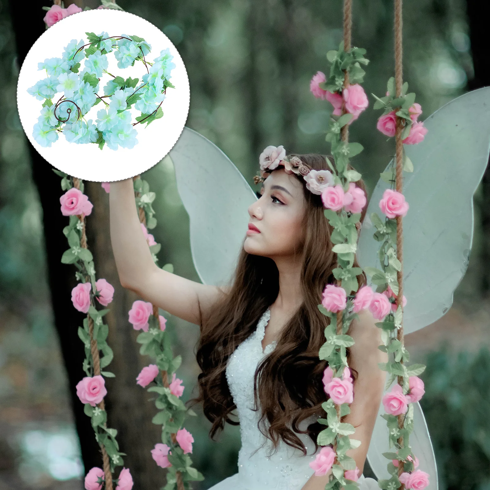 

Artificial Cherry Blossom Vine Light Blue For Wedding Decor Home Wall Hanging Outdoor Party Garden Decoration Fake Flower