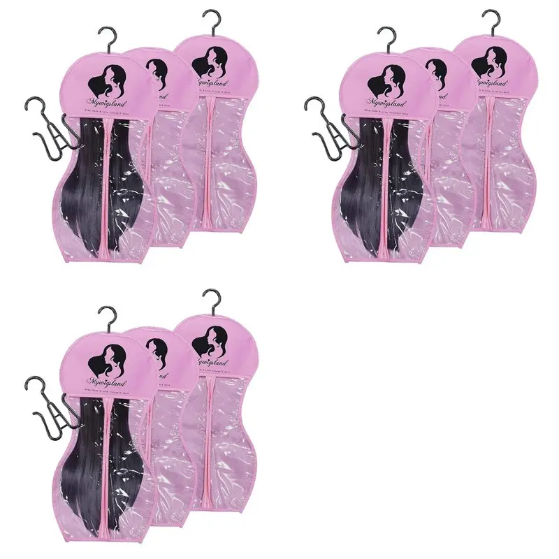 

【ФИТИНГ】сумки для хранения париков с вешалкой, вешалка для париков для нескольких париков, сумки для хранения париков, сумка для хранения париков в форме песочных часов, 9 шт., розовый