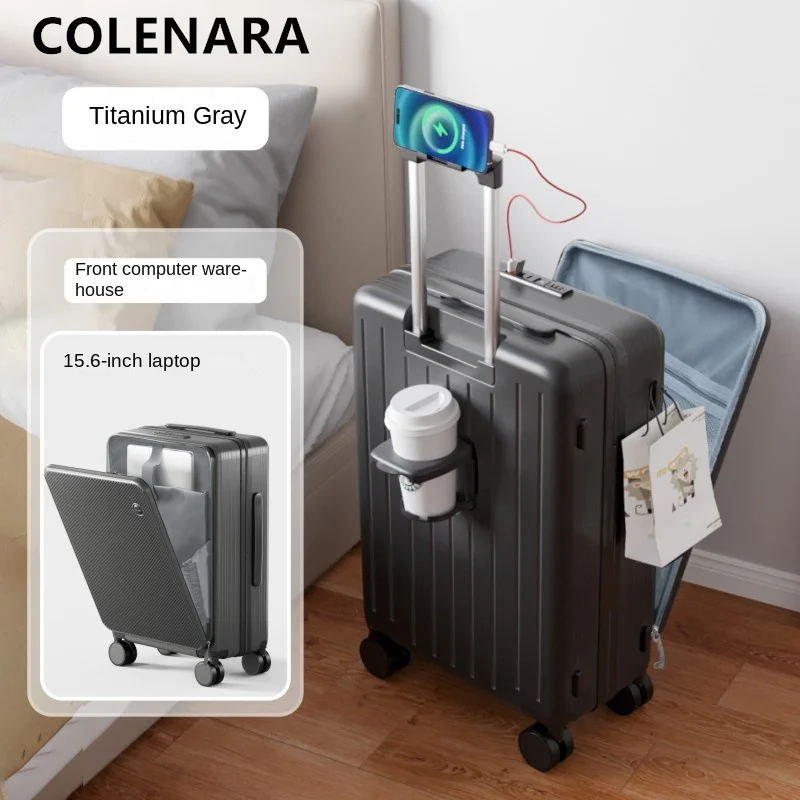 Imagem -03 - Colenara-pc Bagagem Multifuncional Eua Carregamento Laptop Trolley Case 20 Boarding Box 24 Roda Universal Mala Cabine 26