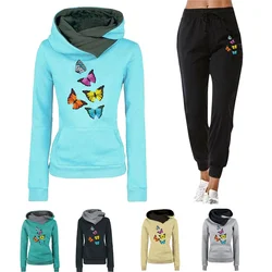 Women Butterfly Print Clothing Sweatshirt and Trousers Women 2 Piece Set Outfit Women Hoodies Pullovers Trousers Sweatpants