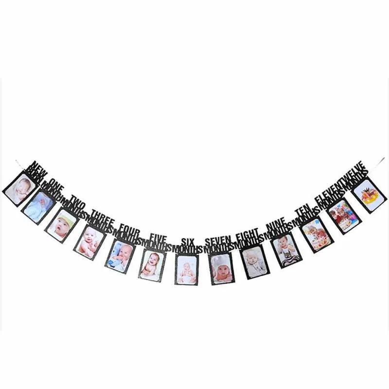 Baby-Fotobanner zum ersten Geburtstag, 1–12 Monate, Foto-Requisiten, Junge, Mädchen, Fotografie, Wimpelkette, Girlande, Babyparty, Partydekoration – Detail 12