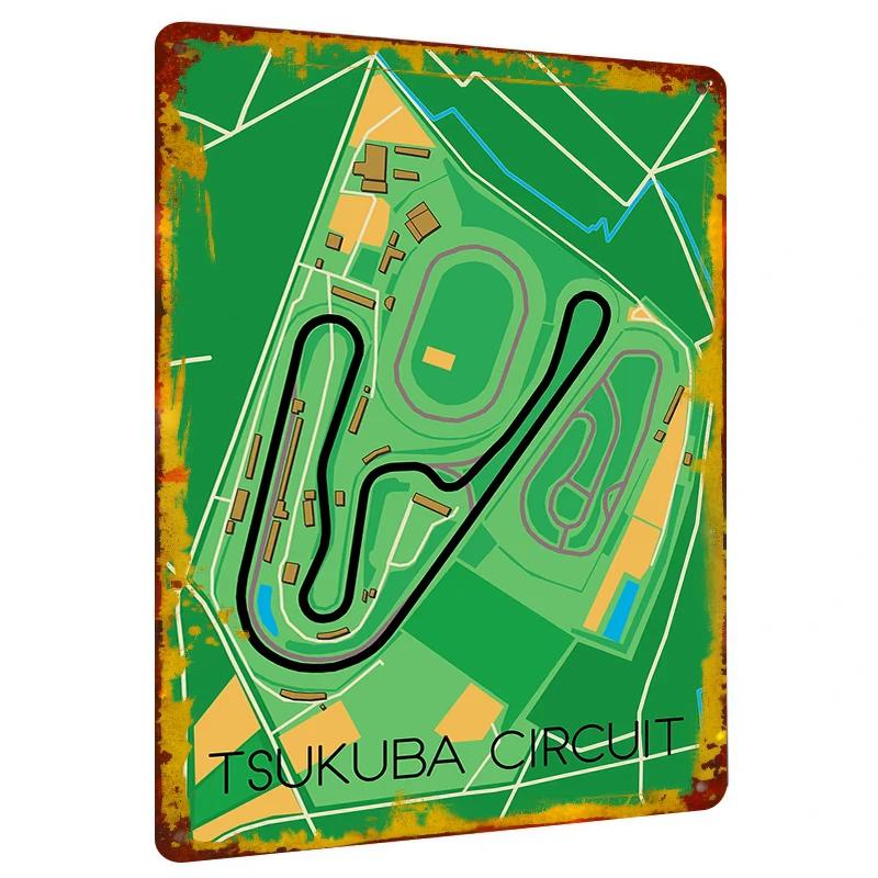 Tsukuba Circuit Track Map Metal Wall Art Racing Decor for Car Enthusiasts Motorsport Home Garage Decoration