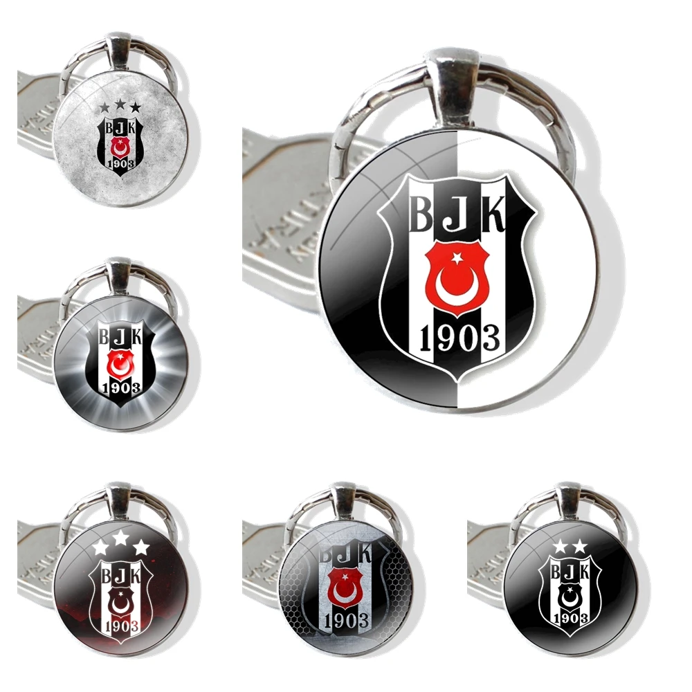 Keychain Handmade Glass Cabochon Key Ring Holder Pendant Key Chains Football Team Besiktas