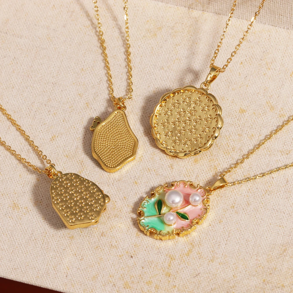 316L Stainless Steel Colorful Drop Oil Flower Heart Irregular Necklace For Women Girls Vintage French Delicate Jewelry Gifts