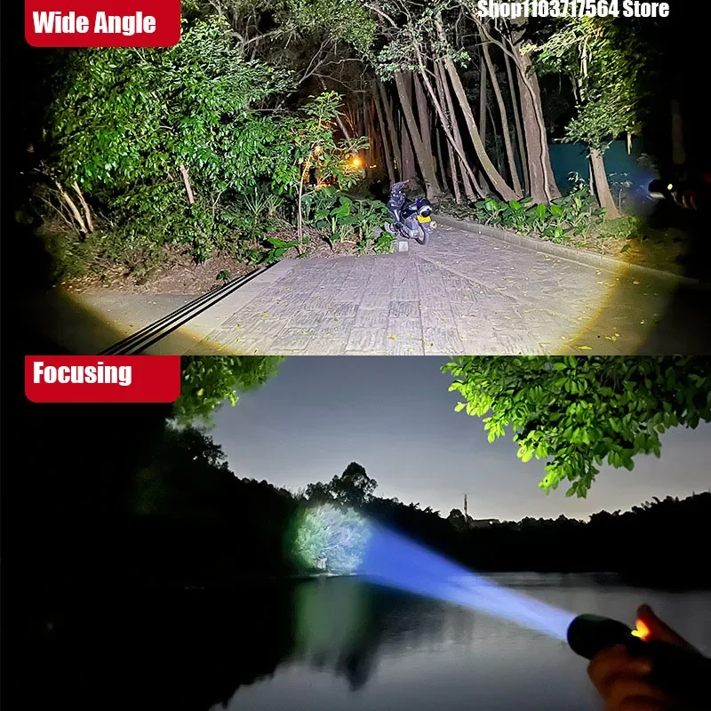 

High Power Light Flashlight Outdoor Portable Telescopic Focusing Flashlight COB with Side Lights Dual Light Source Flashlight