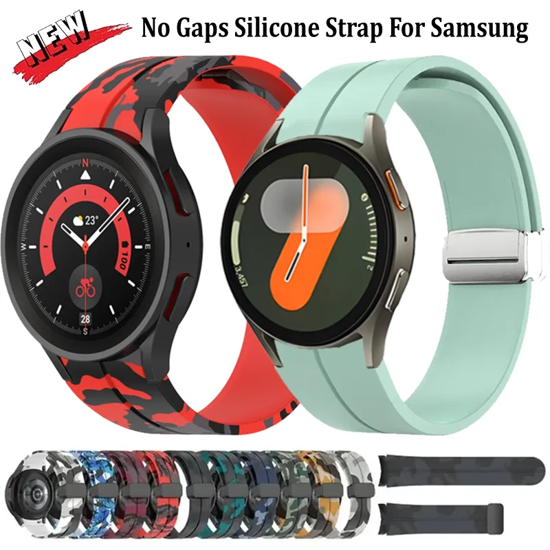 No Gaps Silicone Strap For Samsung Galaxy Watch 7 6 5 4 40/44mm 5 Pro 45mm Magnetic Wristband Watch 6 4 Classic 43mm 47mm Correa