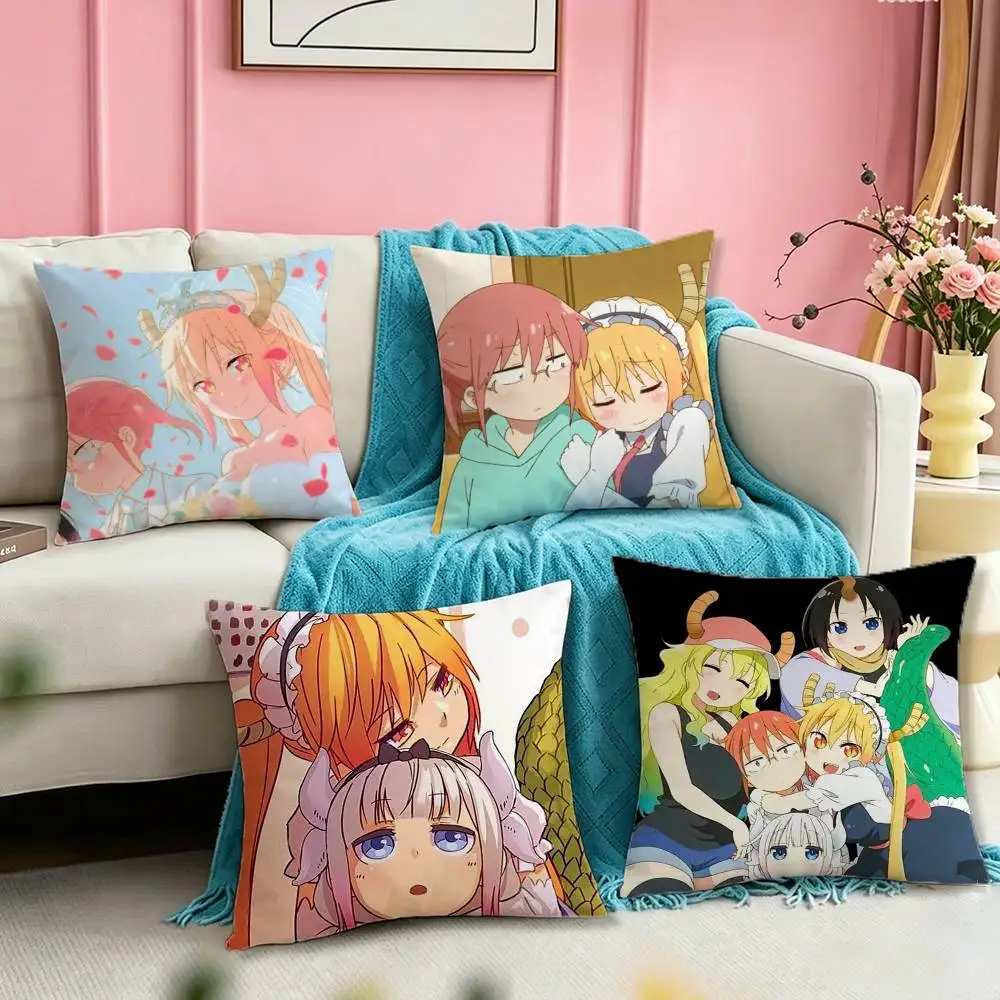 D-Dragon Maid Kobayashi Miss  Pillow Case Square Double-Sided Sofa Cushion Cover Bedroom Bedside Pillow