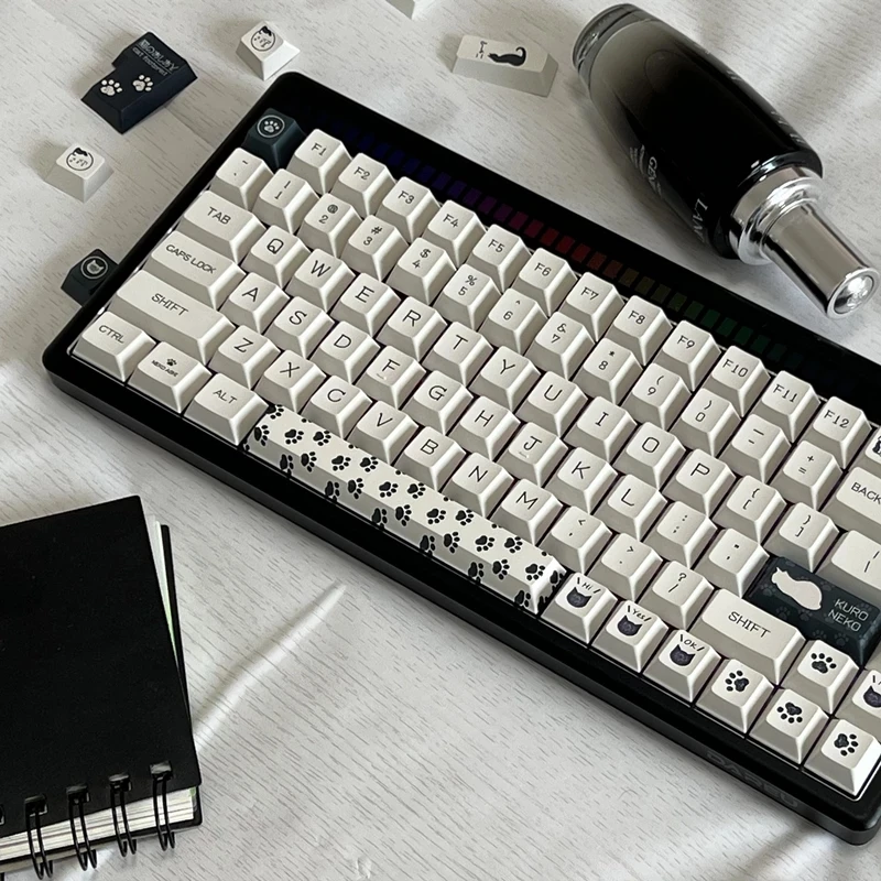142Keys Minimalism Black Cat Keycaps Cherry Profile PBT Dye Sublimation Keycap For MX Switch Mechanical Keyboard 2.25U 2.75U ISO