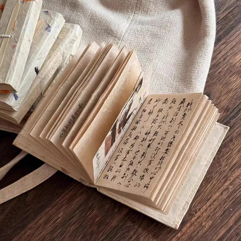 Cuaderno de álbum de recortes de flores de bolsillo, planta Lokata, libro de dibujo de grafiti hecho a mano, libro de contabilidad de papel Dongba, diario con botones