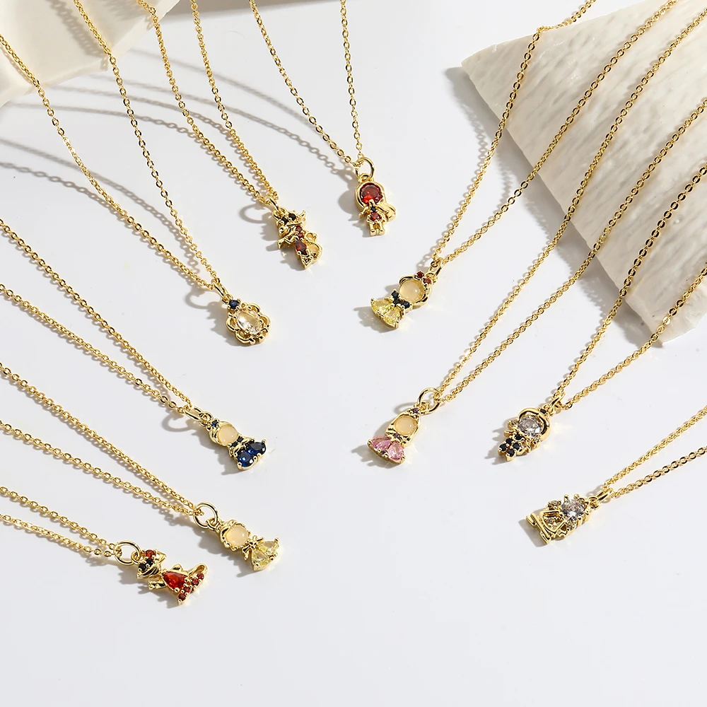 New Ins Fashion Multi Element Zircon Cute Pendant Chain Necklace For Women Girls Charms Jewelry Bijoux Acier Inoxidable Femme