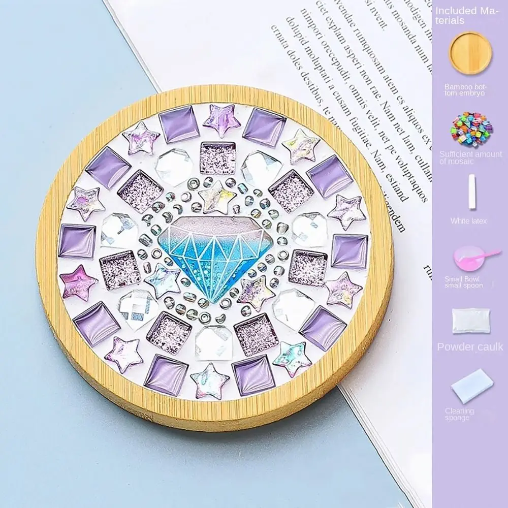 NEW Square Round DIY Mosaic Cup Mat Handicraft Free Creation Handmade Coaster Handmake Mosaic Glass Bamboo Pad Early Education