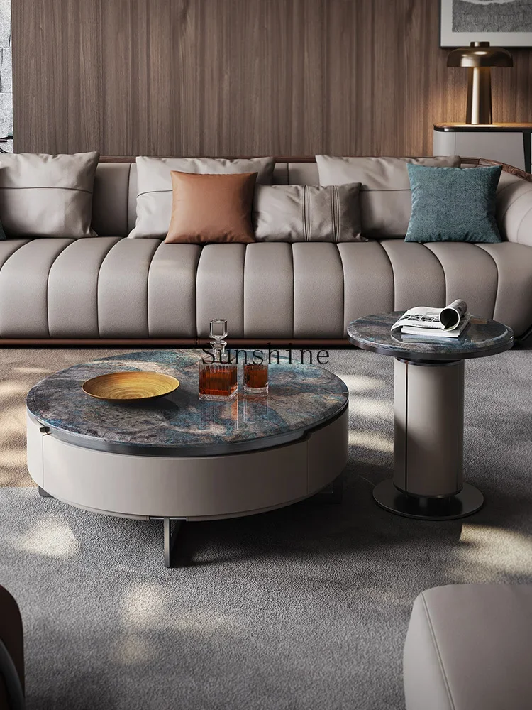 Light luxury size round coffee table villa home new high-end natural marble coffee table  FT